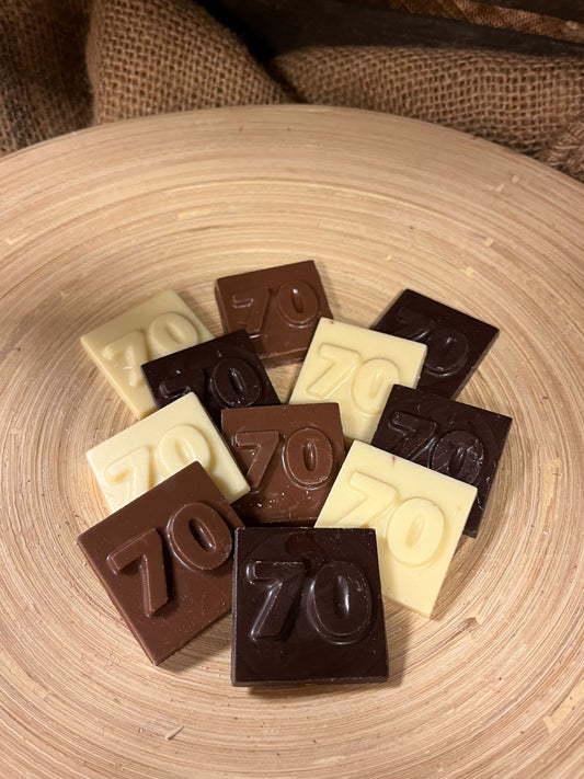 70 Jahre / Zahlen-Schokoladestückchen 32 Stück