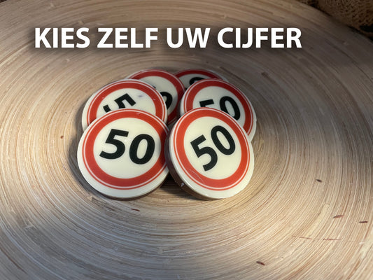 Chocolade verkeersbordjes 20 stuks - Cijfer naar wens - Verjaardag - Jubileum